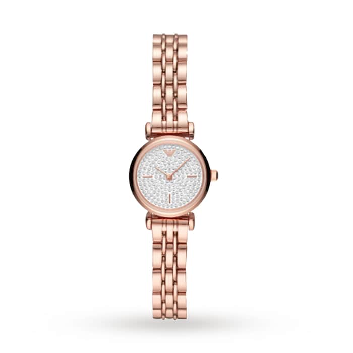 Emporio Armani T-Bar Rose Gold Tone and White Dial Ladies Watch