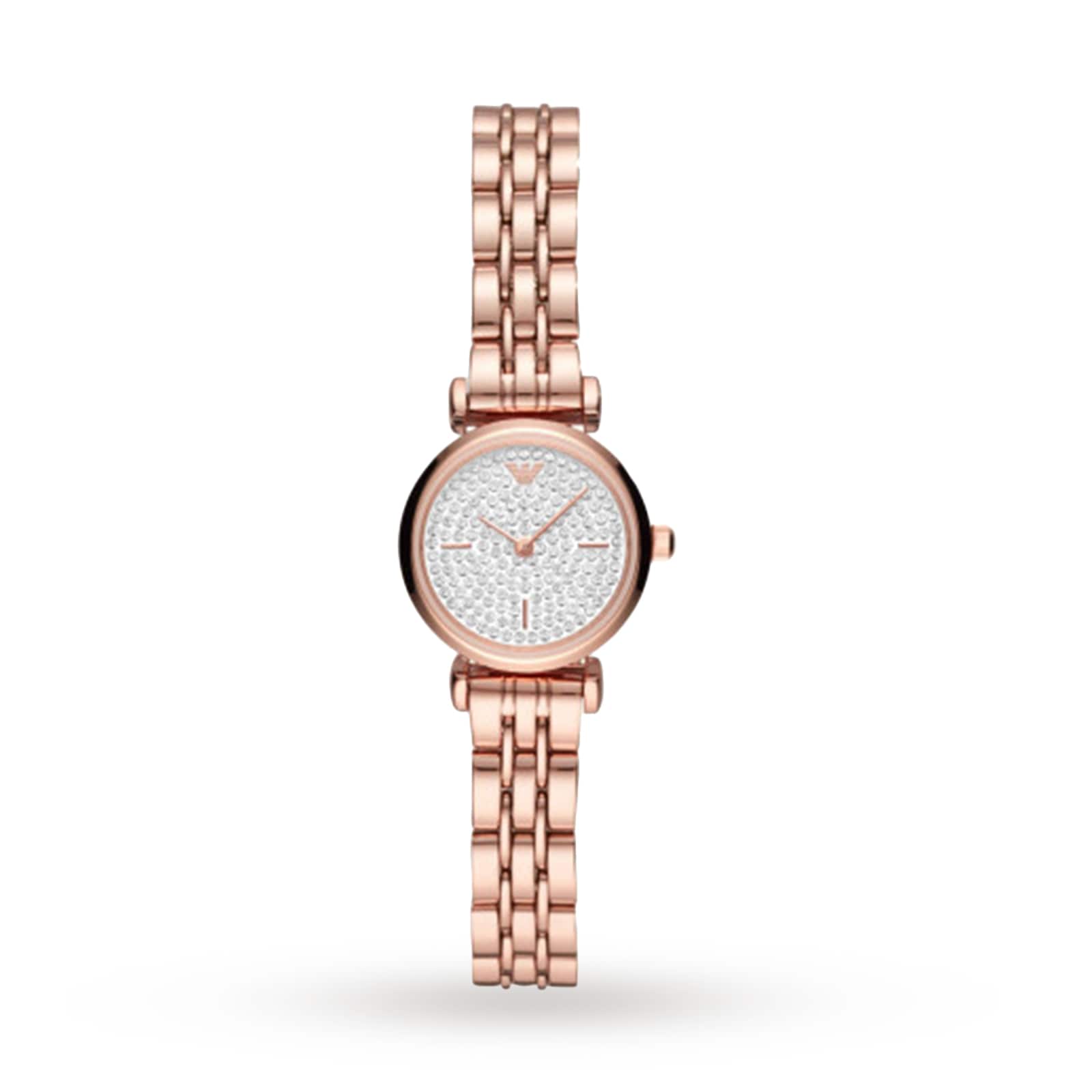 Emporio Armani T-Bar Rose Gold Tone and White Dial Ladies Watch