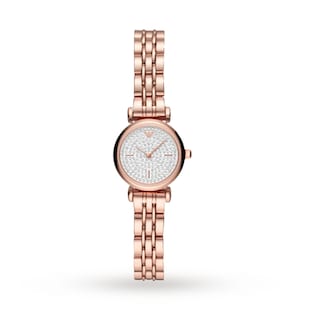 Emporio Armani T-Bar Rose Gold Tone and White Dial Ladies Watch