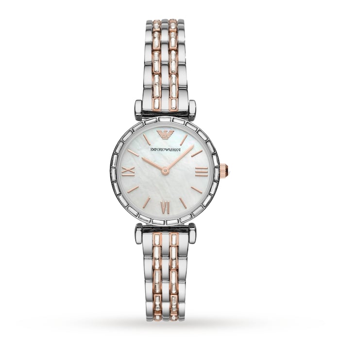 Emporio Armani T-Bar Silver and Mother of Pearl Tone Ladies Watch AR11290 |  Goldsmiths
