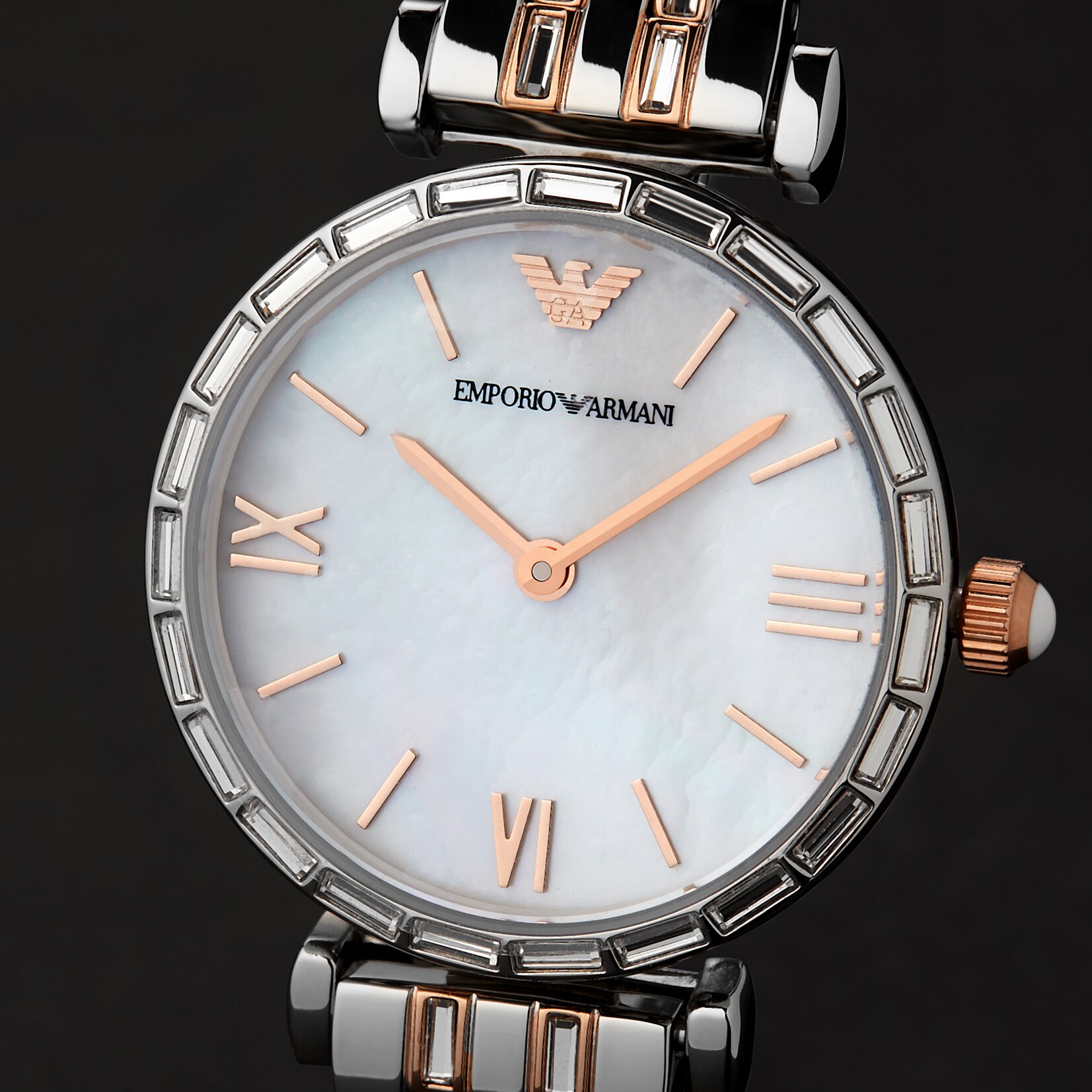 Emporio Armani T-Bar Silver and Mother of Pearl Tone Ladies Watch