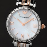 Emporio Armani T-Bar Silver and Mother of Pearl Tone Ladies Watch