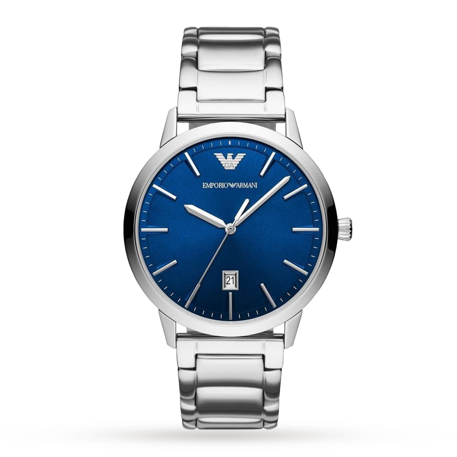 Men’s Date Stainless Steel Bracelet Strap Watch, Silver/Blue