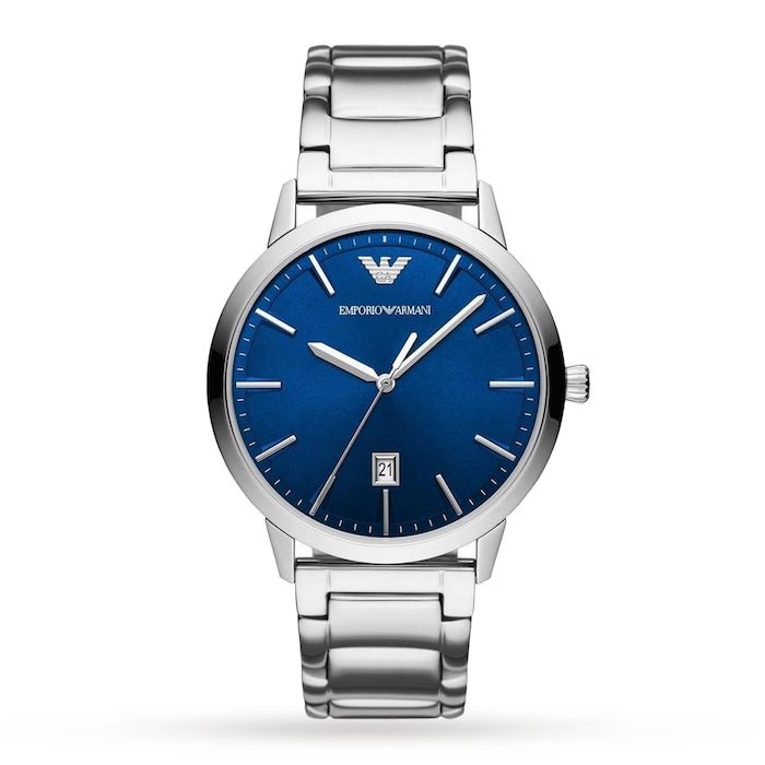 Emporio Armani Men's Date Stainless Steel Bracelet Strap Watch, Silver/Blue  AR11311 | Goldsmiths