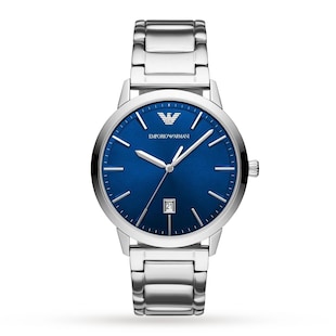 Emporio Armani Men's Date Stainless Steel Bracelet Strap Watch, Silver/Blue