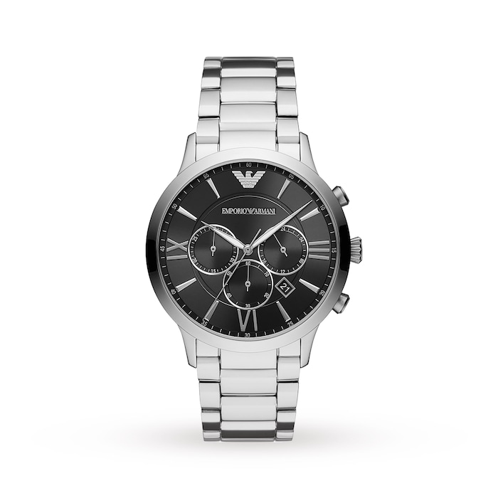 Emporio Armani Stainless Steel and Black Dial Gents Watch