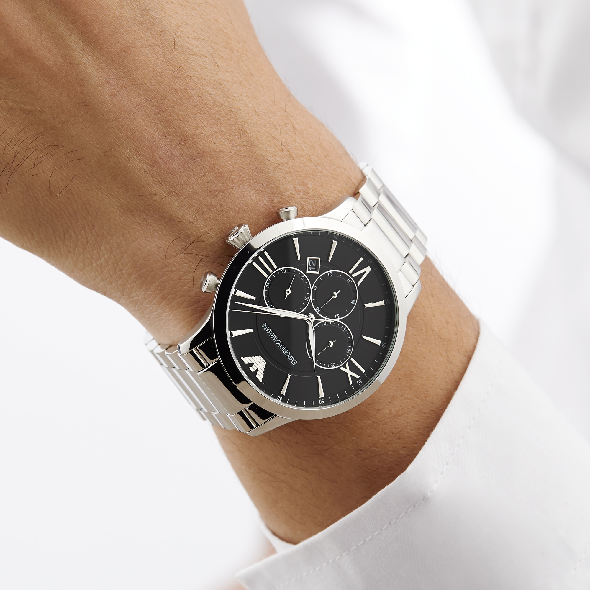 Stainless Steel and Black Dial Gents Watch