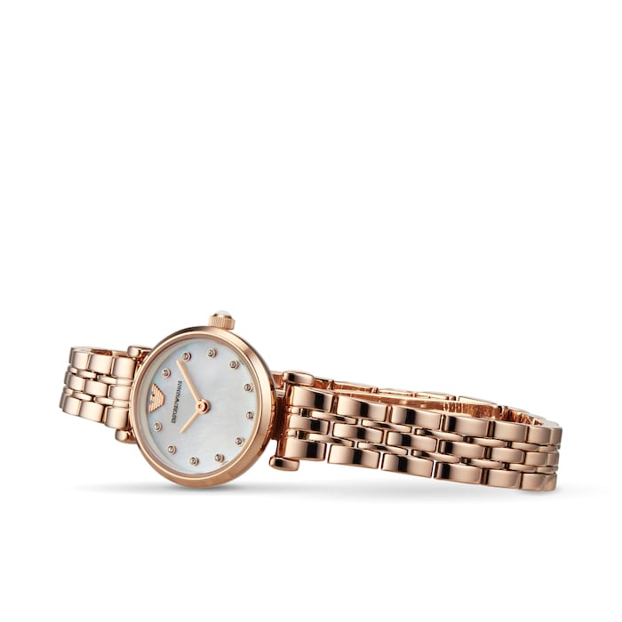 Emporio Armani T-Bar Rose Gold and Mother Of Pearl Tone Ladies Watch  AR11203 | Goldsmiths