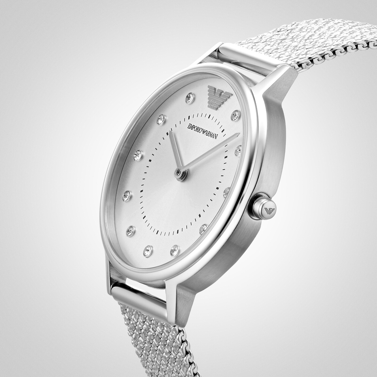 Emporio Armani Silver Tone Mesh Ladies Watch AR11128 Goldsmiths