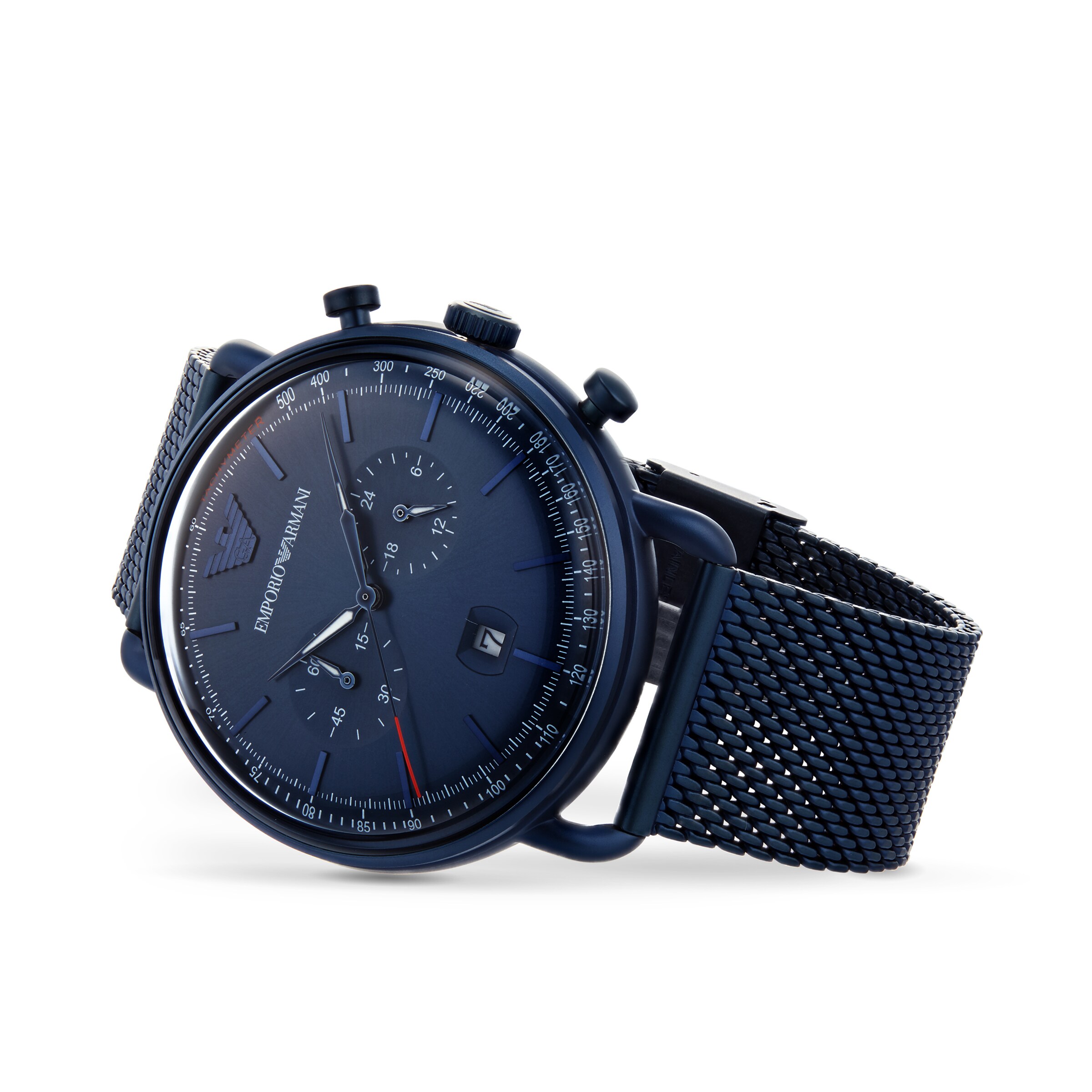 Emporio Armani 43mm Mens Blue Mesh Watch AR11289 | Goldsmiths