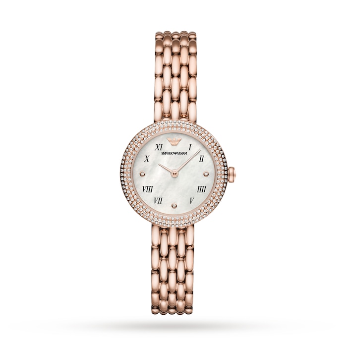 Emporio Armani Ladies Crystal Bracelet Strap Watch, Rose Gold/Mother of Pearl