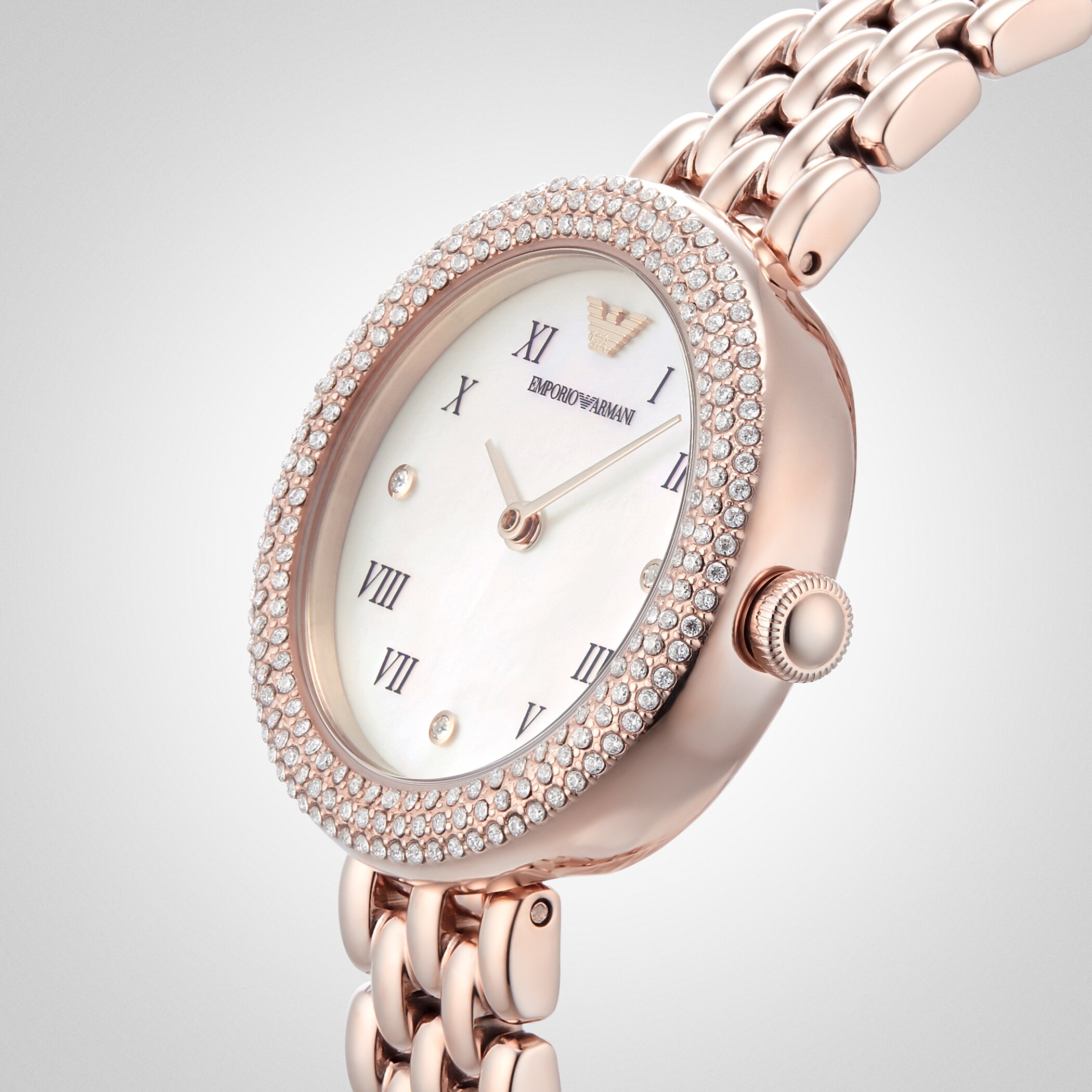 Emporio Armani Ladies Crystal Bracelet Strap Watch, Rose Gold/Mother of Pearl