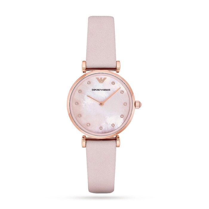 Emporio Armani T-Bar Ladies Pink Leather Strap Watch