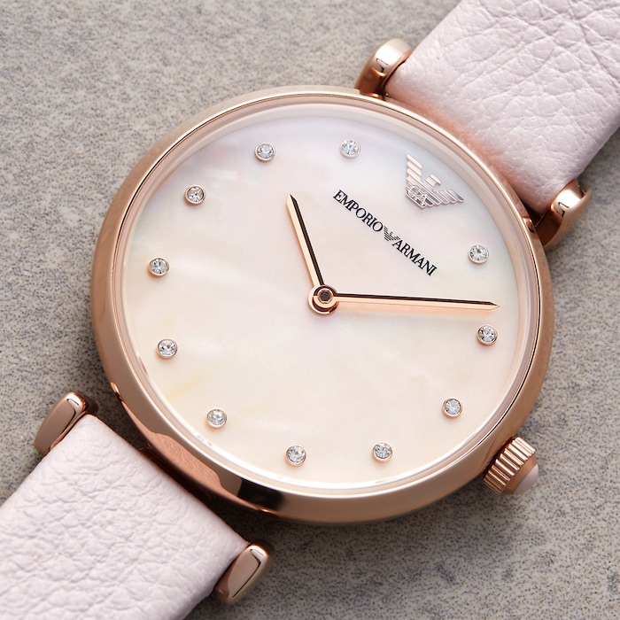 Emporio Armani T-Bar Ladies Pink Leather Strap Watch
