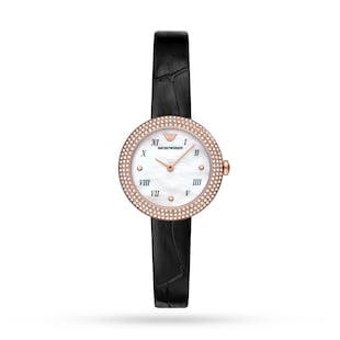 Emporio Armani Ladies Black Leather Watch