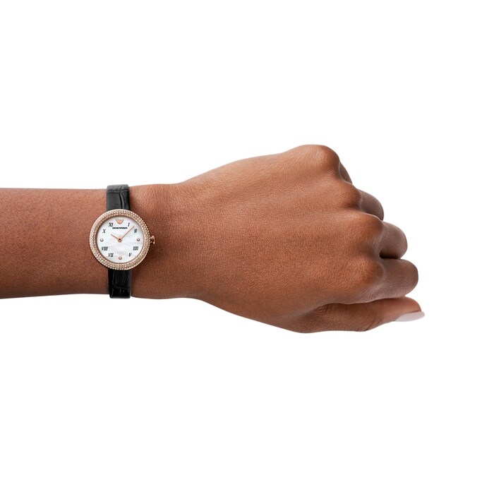 Emporio Armani Ladies Black Leather Watch