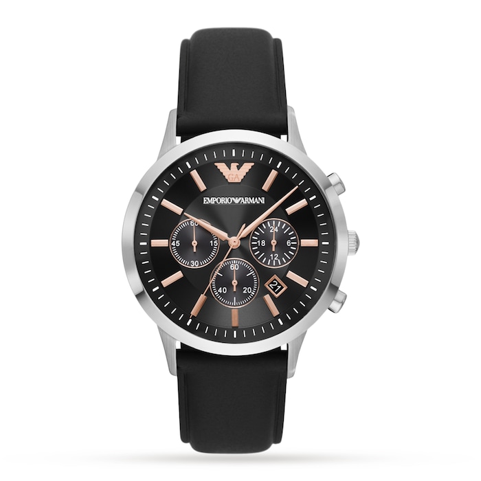 Emporio Armani Chronograph Black Leather Mens Watch