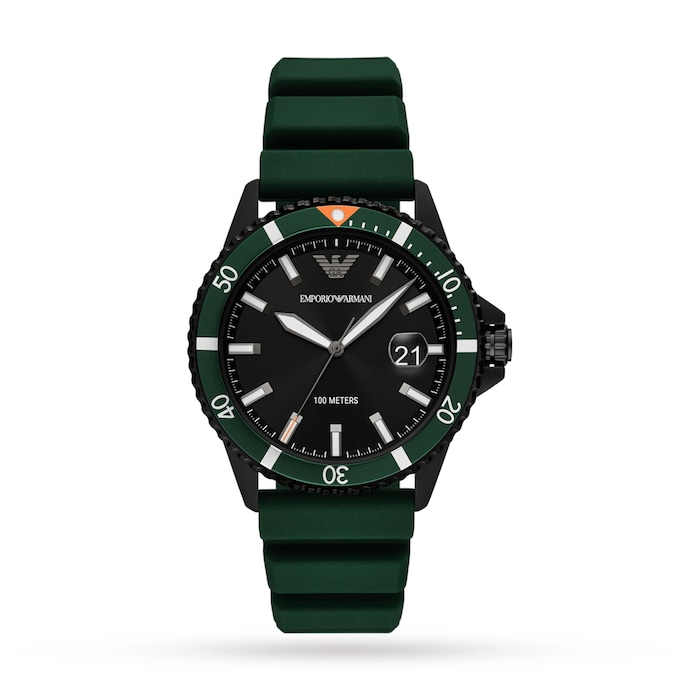 Emporio Armani Three-Hand Date 42mm Silicone Watch Green