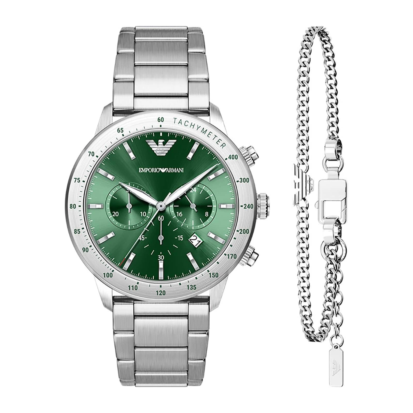 Mario 43mm Stainless Steel Chronograph Men’s Watch and Bracelet Gift Set