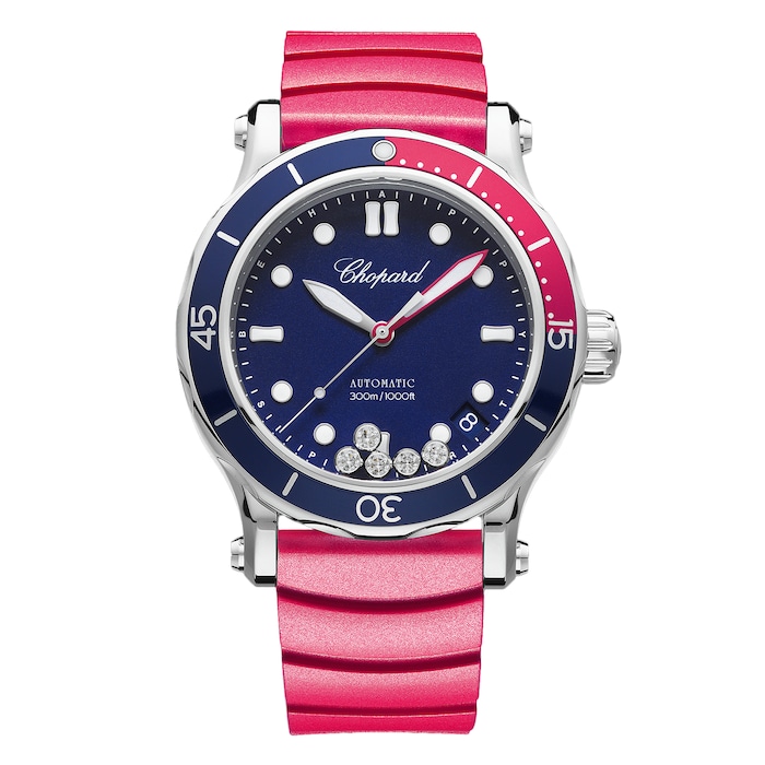 Chopard Happy Sport 40mm Ladies Watch Blue Dial Pink Strap