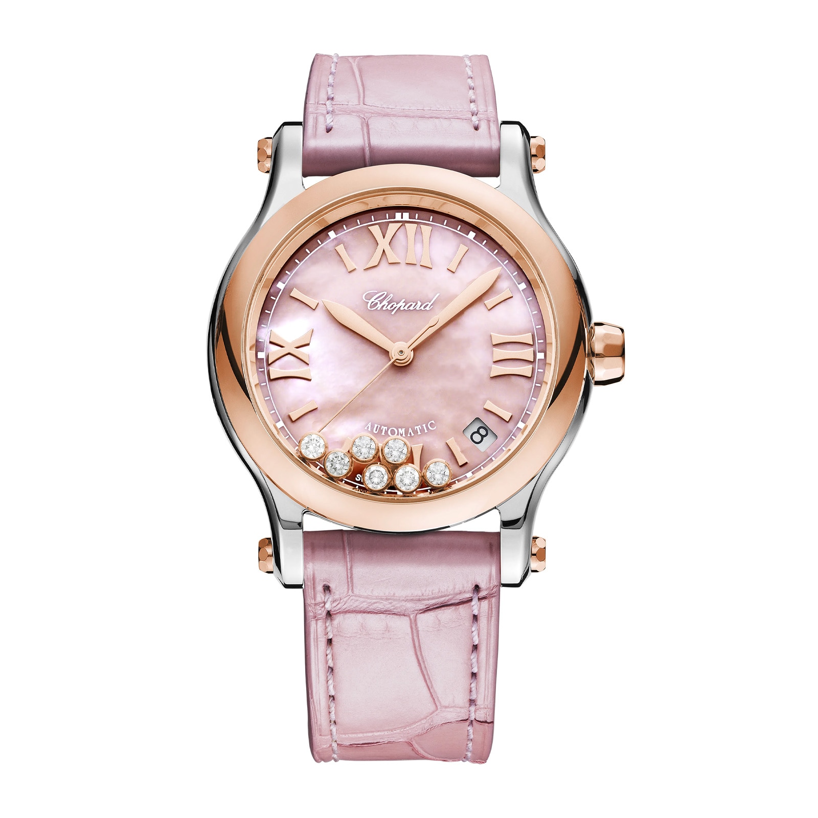 Chopard Happy Sport 36mm, Automatic, Ethical Rose Gold, Lucent Steel™, Diamonds