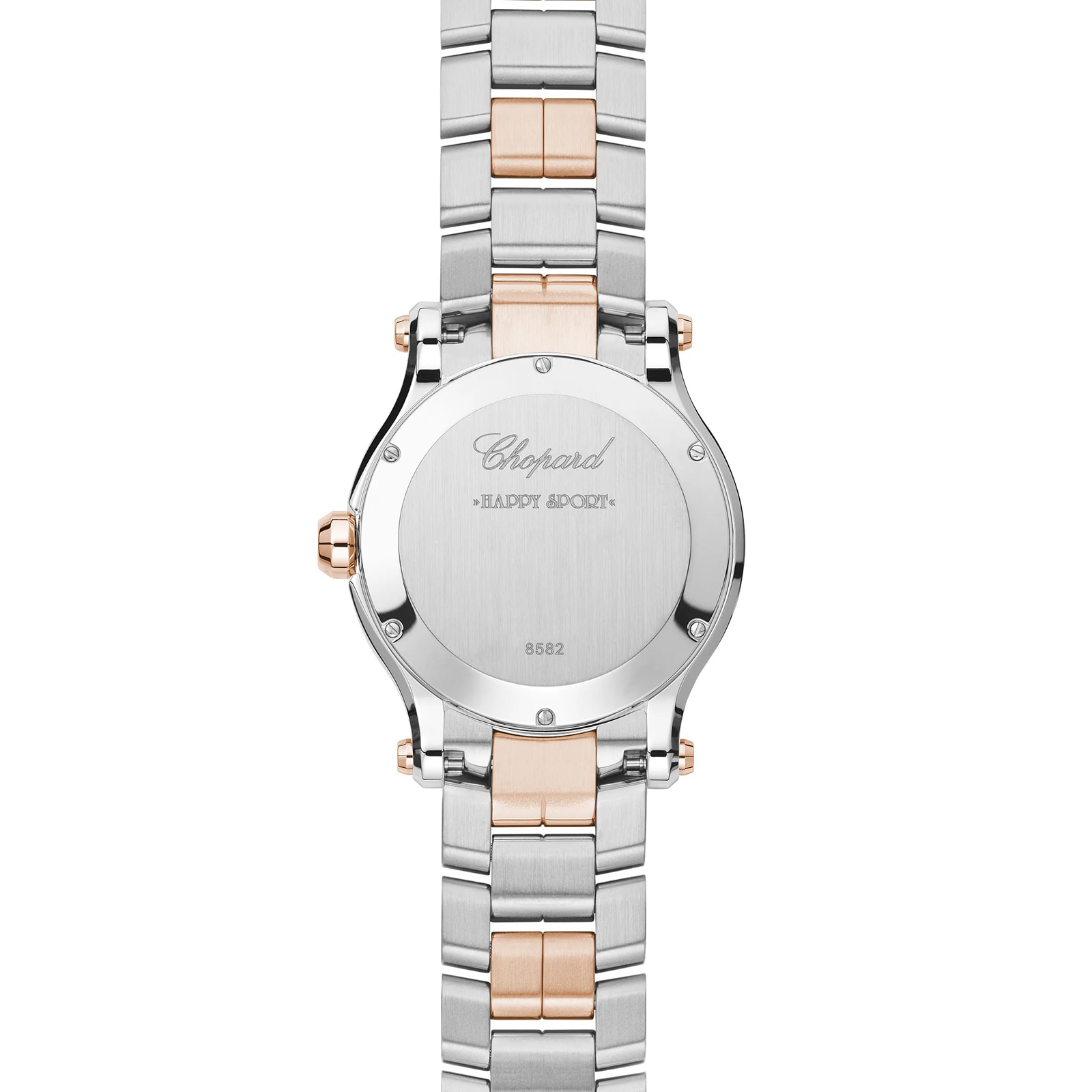 Chopard Happy Sport 36 mm, quartz, ethical rose gold, stainless steel, diamonds