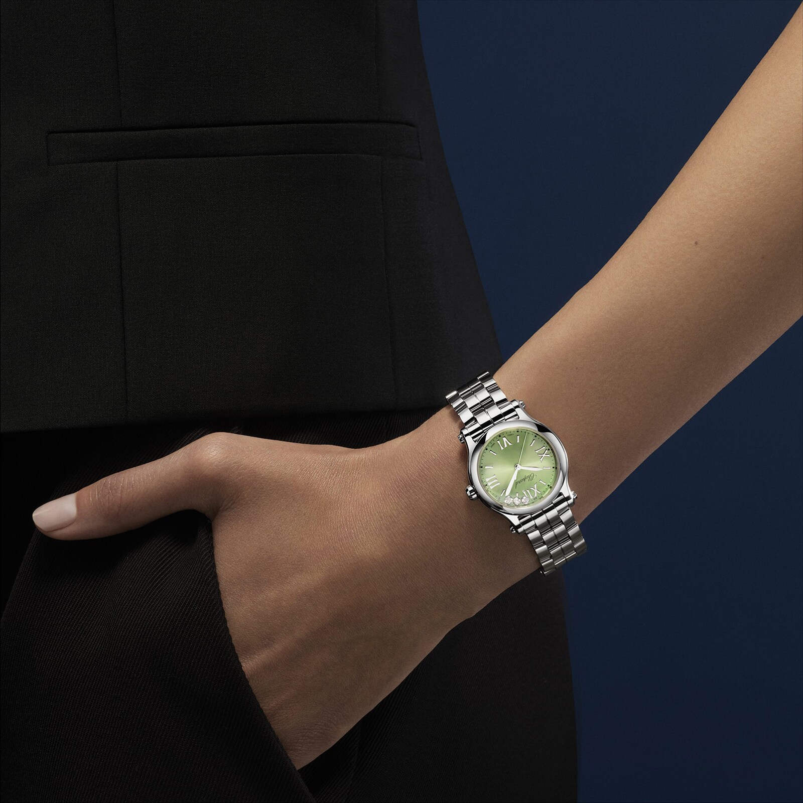 Chopard Happy Sport 30mm, Quartz, Lucent Steel™, Diamonds - Green