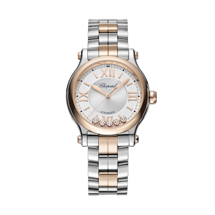 Chopard Happy Sport 33mm, Automatic, Ethical Rose Gold, Lucent Steel™, Diamonds