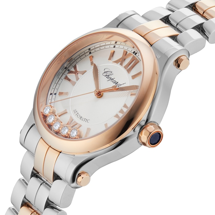 Chopard Happy Sport 33mm, Automatic, Ethical Rose Gold, Lucent Steel™, Diamonds