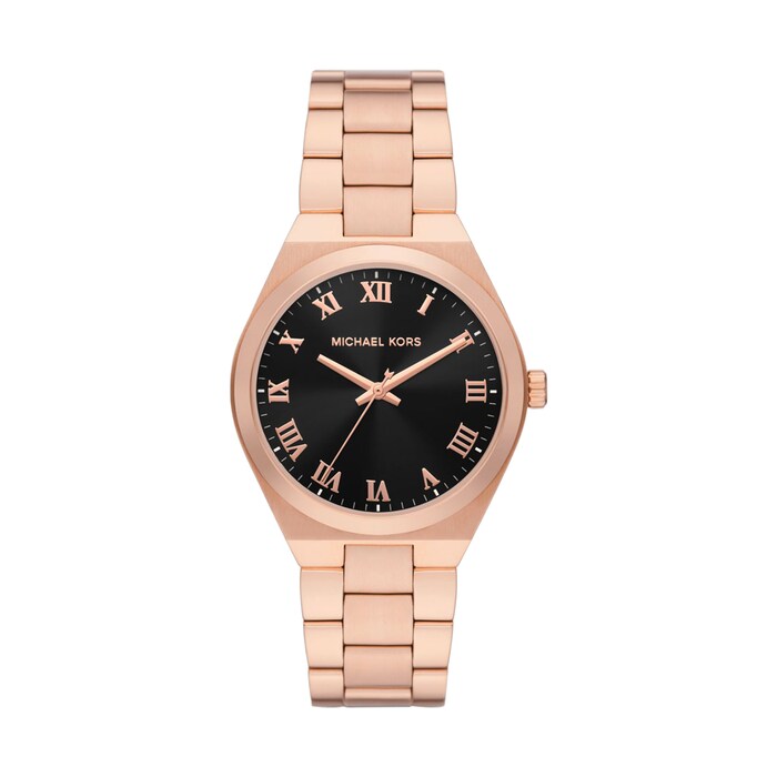 Michael Kors Lennox 37mm Ladies Watch Black Rose Gold