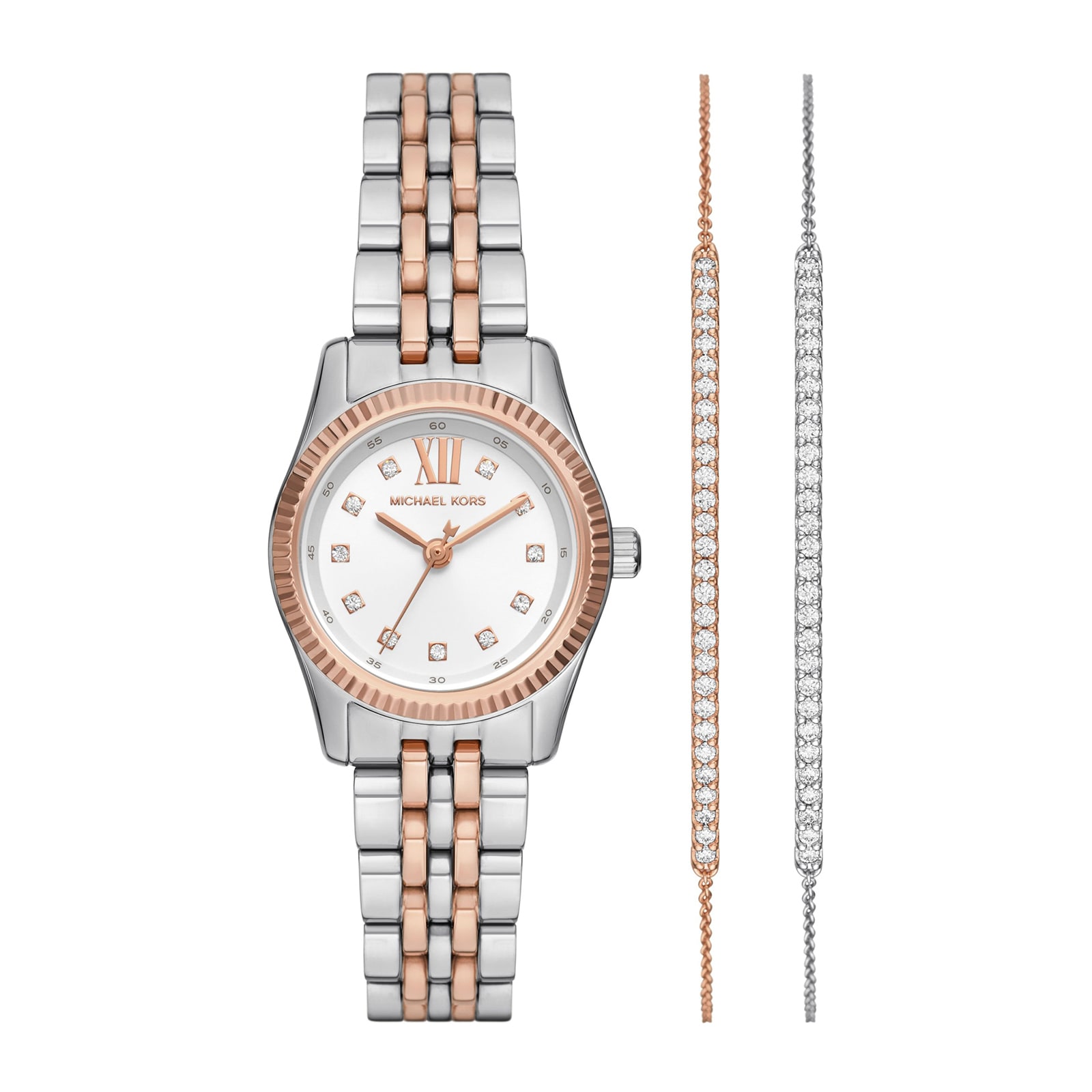 Michael Kors Lexington Pave Two-Tone Watch and Slider Bracelet Gift Set Michael Kors Lexington Pave Two-Tone Watch and Slider Bracelet Gift Set