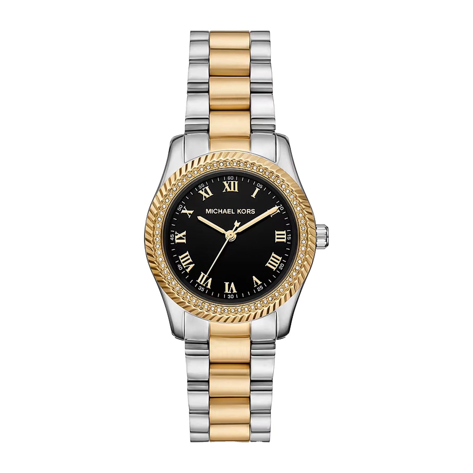 Michael Kors Ladies Gold Silver Mini Lexington Pavé Black Dial Two -Tone Bracelet Watch MK7625
