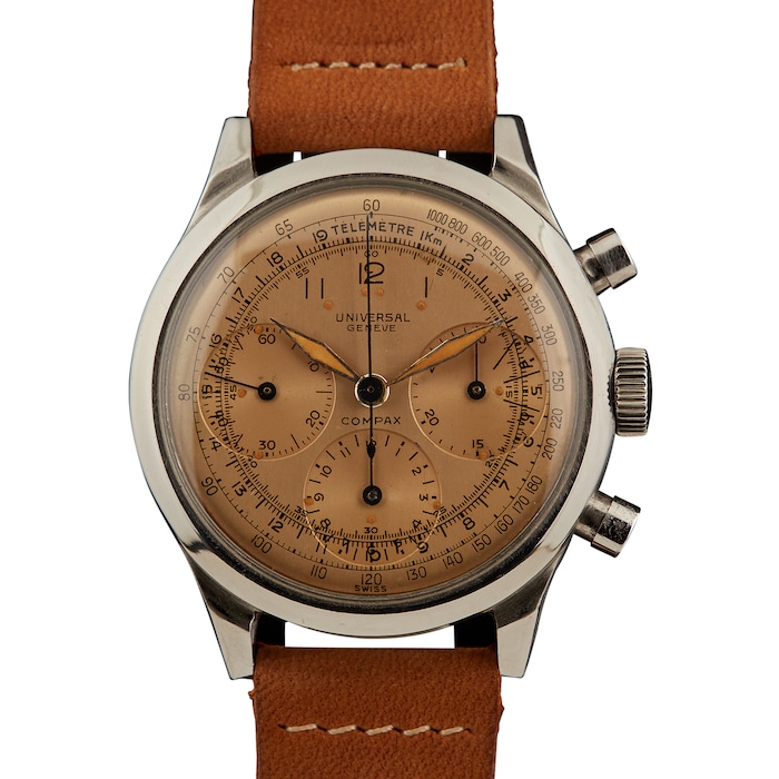 Pre-Owned Universal Geneve by Analog Shift Universal Geneve Oversized Salmon Chronograph