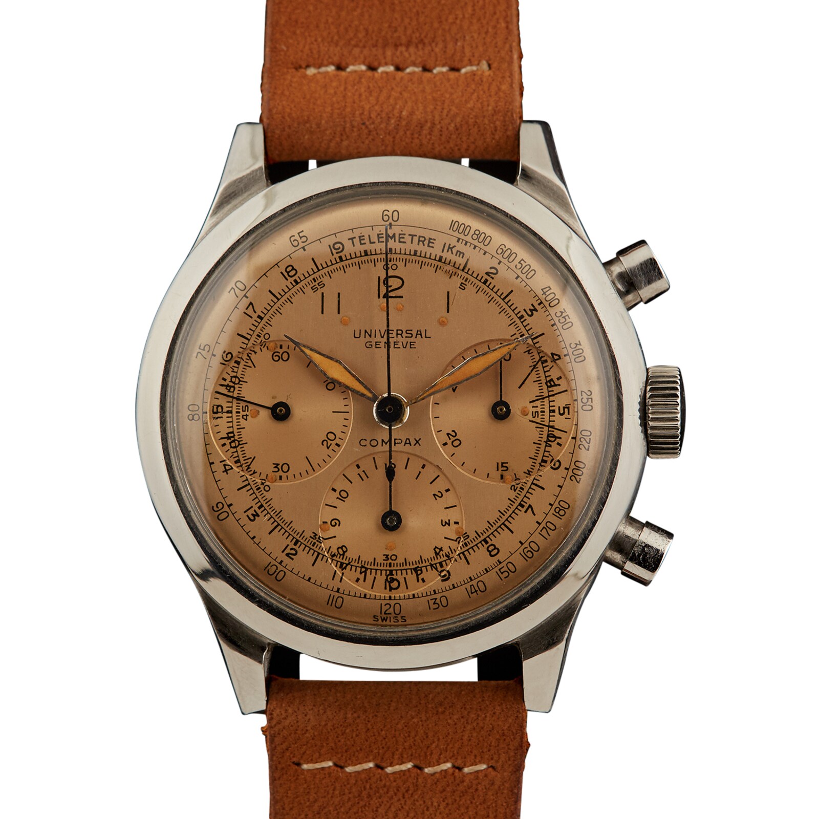 Pre-Owned Universal Geneve by Analog Shift Universal Geneve Oversized Salmon Chronograph