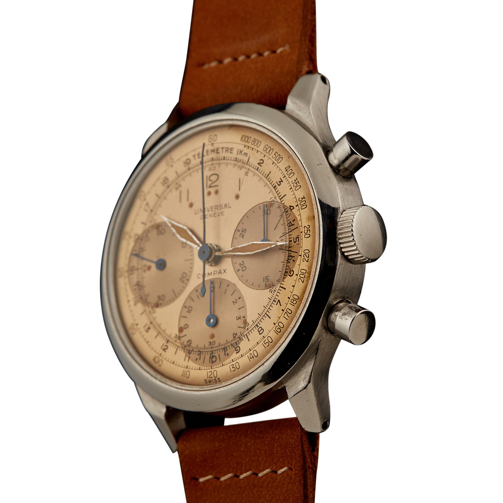 Pre-Owned Universal Geneve by Analog Shift Universal Geneve Oversized Salmon Chronograph