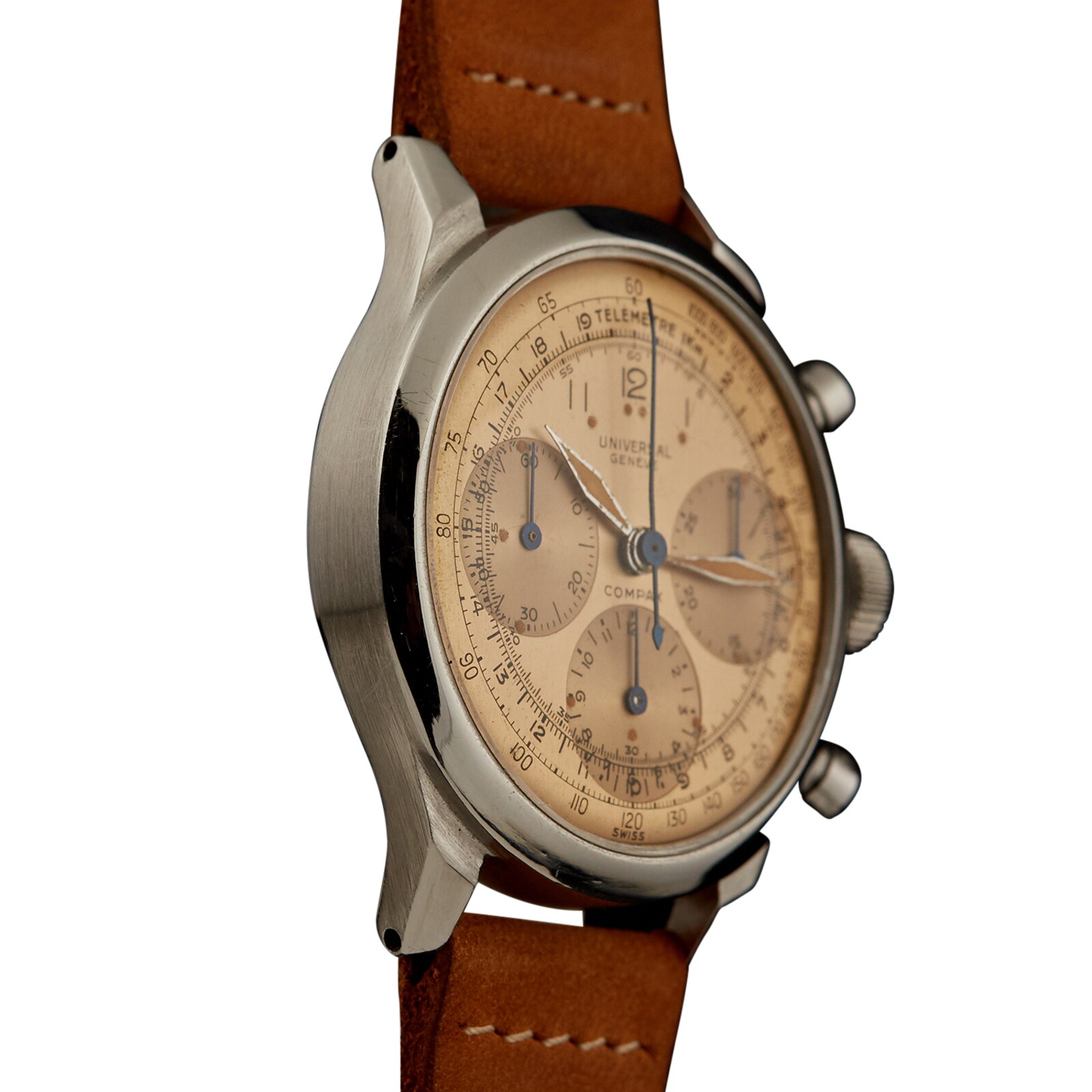 Pre-Owned Universal Geneve by Analog Shift Universal Geneve Oversized Salmon Chronograph