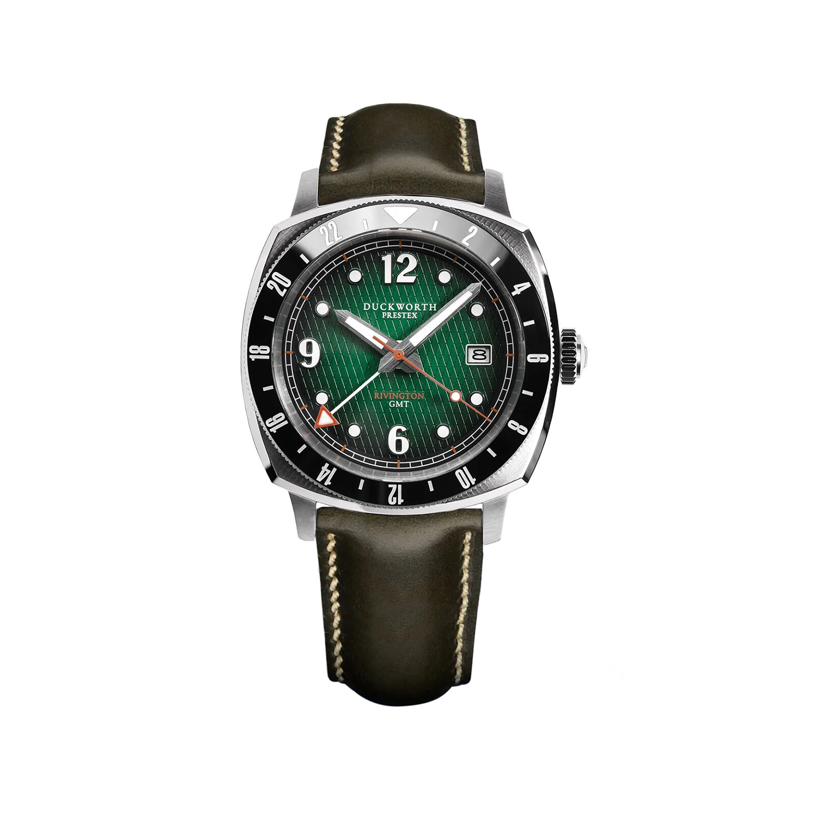 Duckworth Prestex Rivington GMT 42mm Mens Watch Green Leather