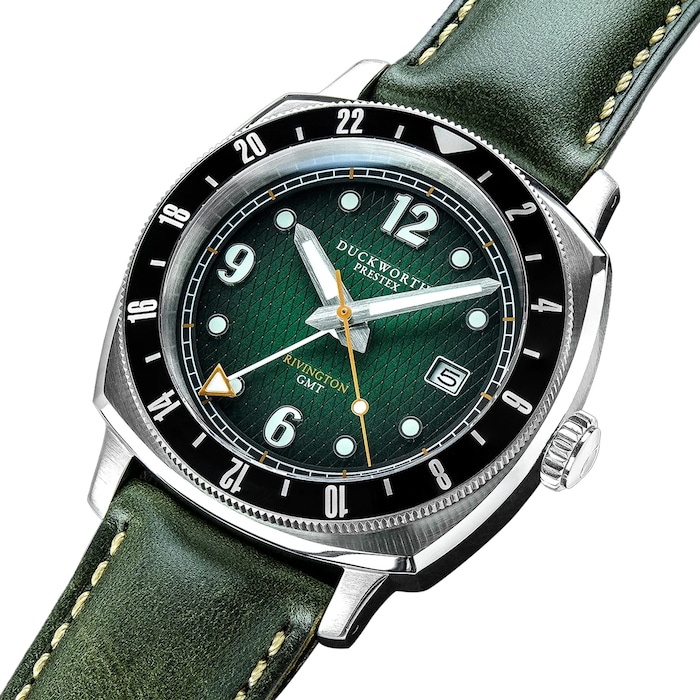 Duckworth Prestex Rivington GMT 42mm Mens Watch Green Leather