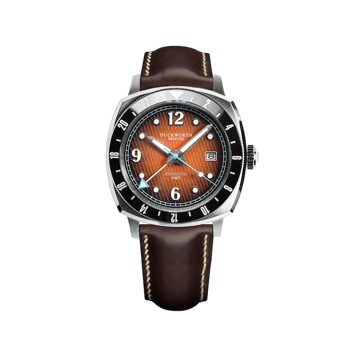 Duckworth Prestex Rivington GMT 42mm Mens Watch Orange Leather