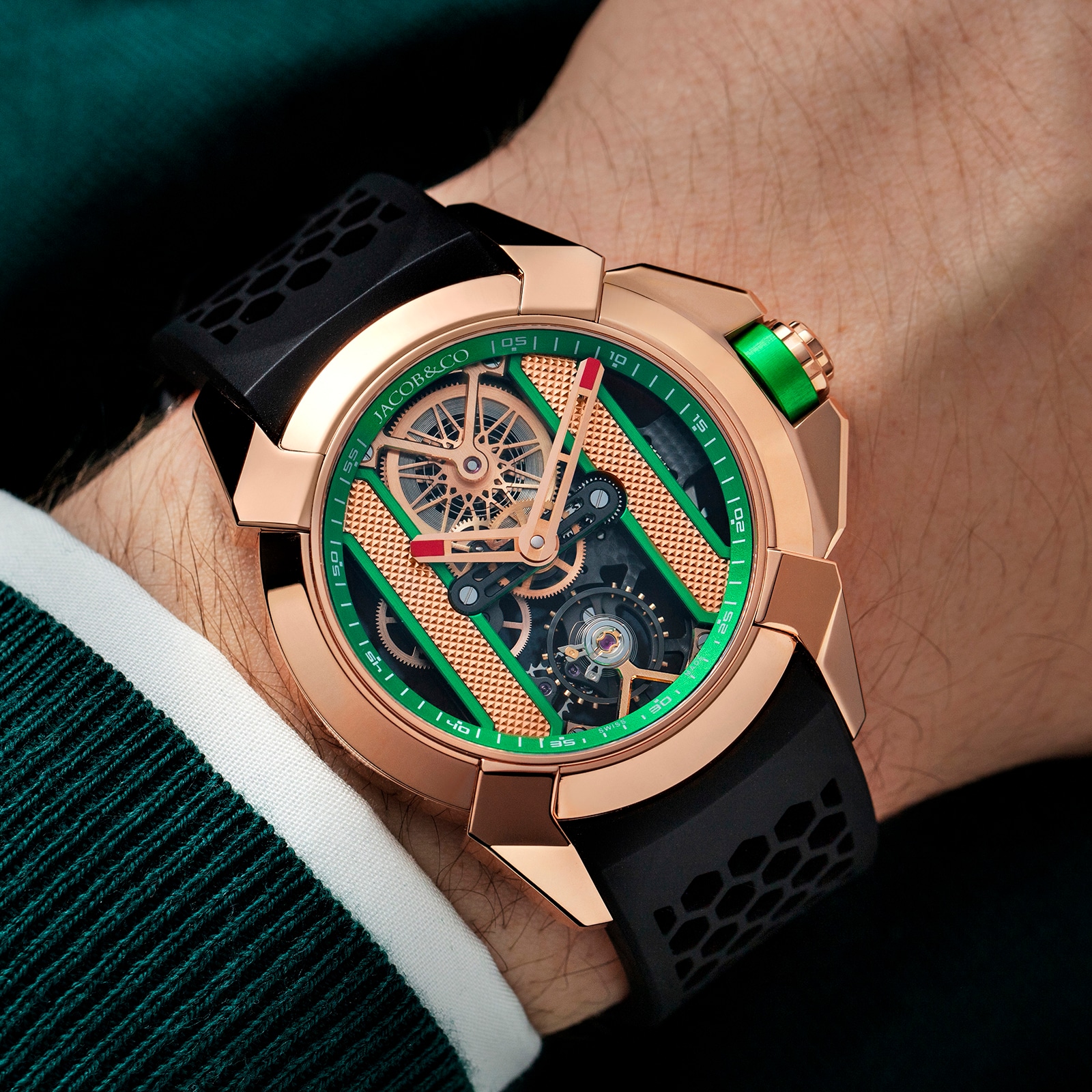 Jacob 
Co Epic X Rose Gold - Green Inner Ring
