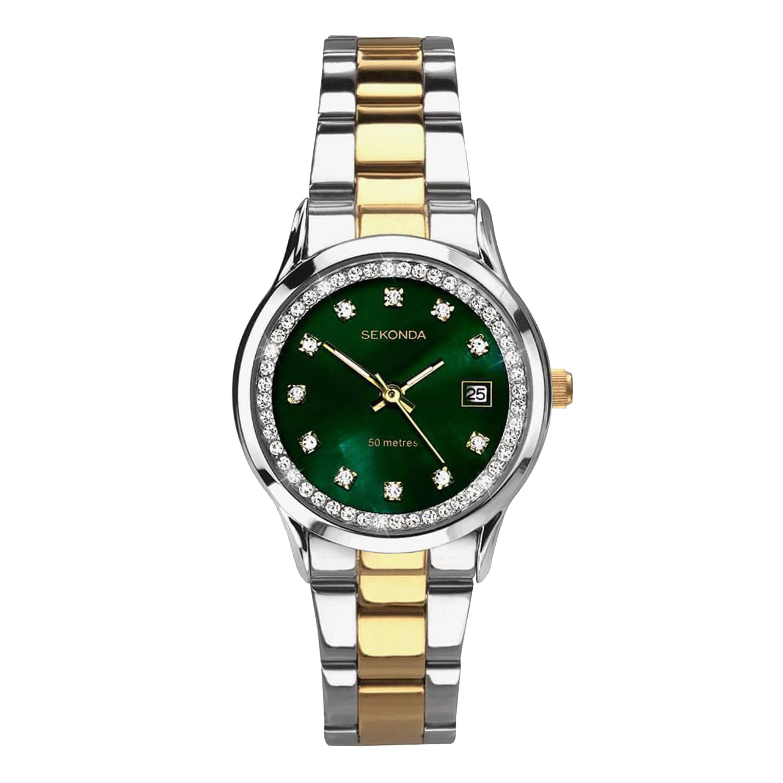 sekonda ladies watch with two tone bracelet and green dial