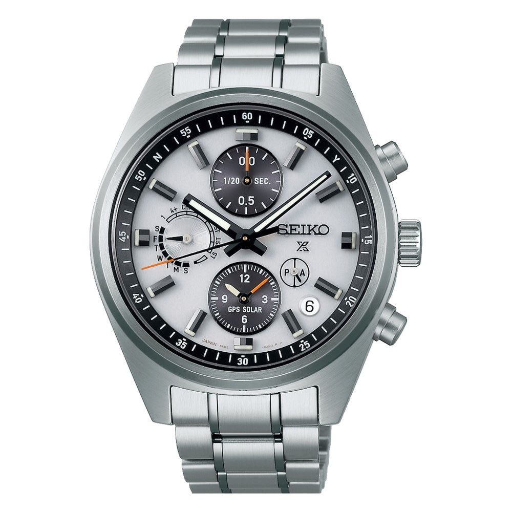 Seiko Prospex GPS Solar Chronograph Speedtimer 42mm Mens Bracelet Watch White Silver Dial