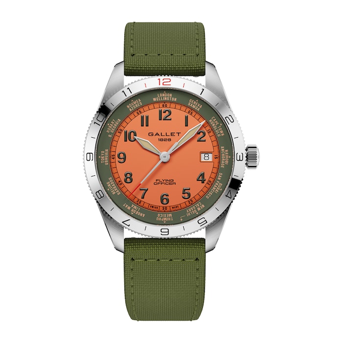Gallet Flying Officer Chronograph Automatic 40mm Unisex Watch Orange Dial Fabric