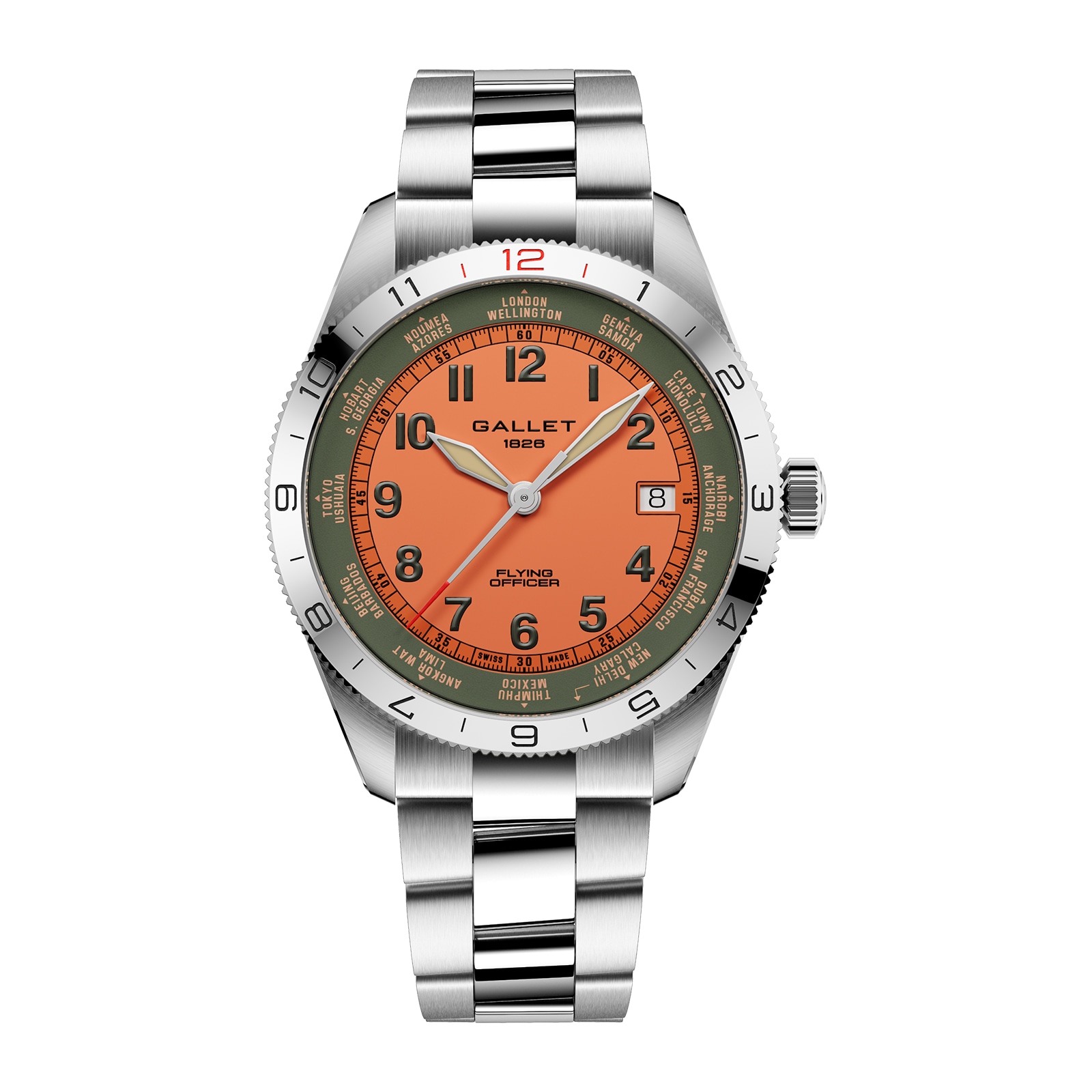 Gallet Flying Officer Chronograph Automatic 40mm Unisex Watch Orange Dial