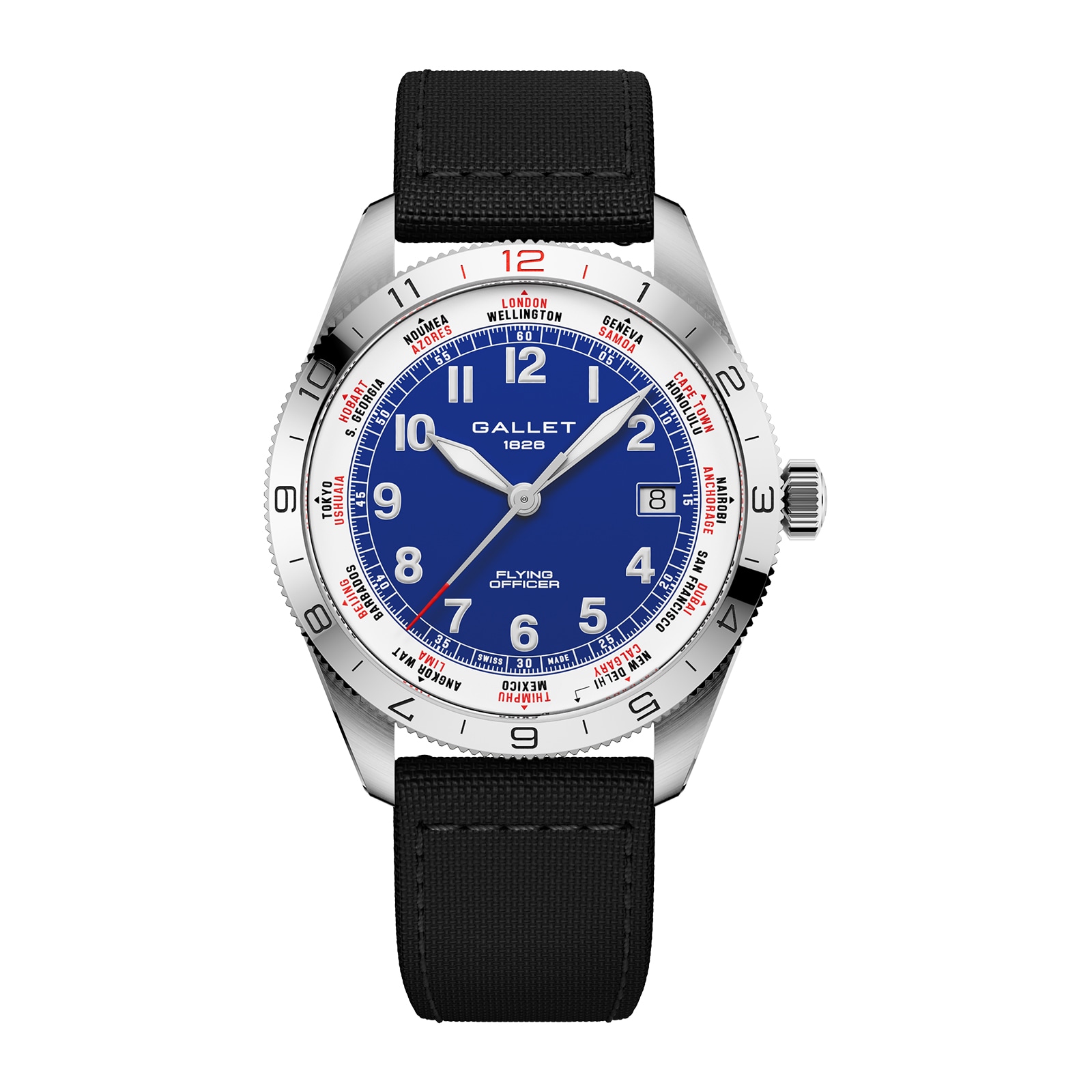 Gallet Flying Officer Chronograph Automatic 40mm Unisex Watch Blue Dial Fabric