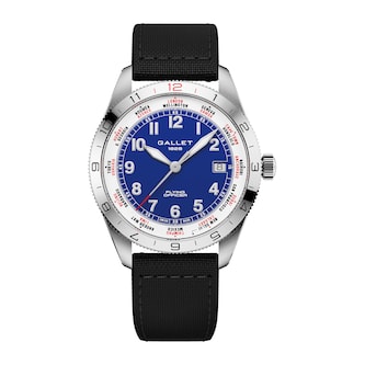 Gallet Flying Officer Chronograph Automatic 40mm Unisex Watch Blue Dial Fabric