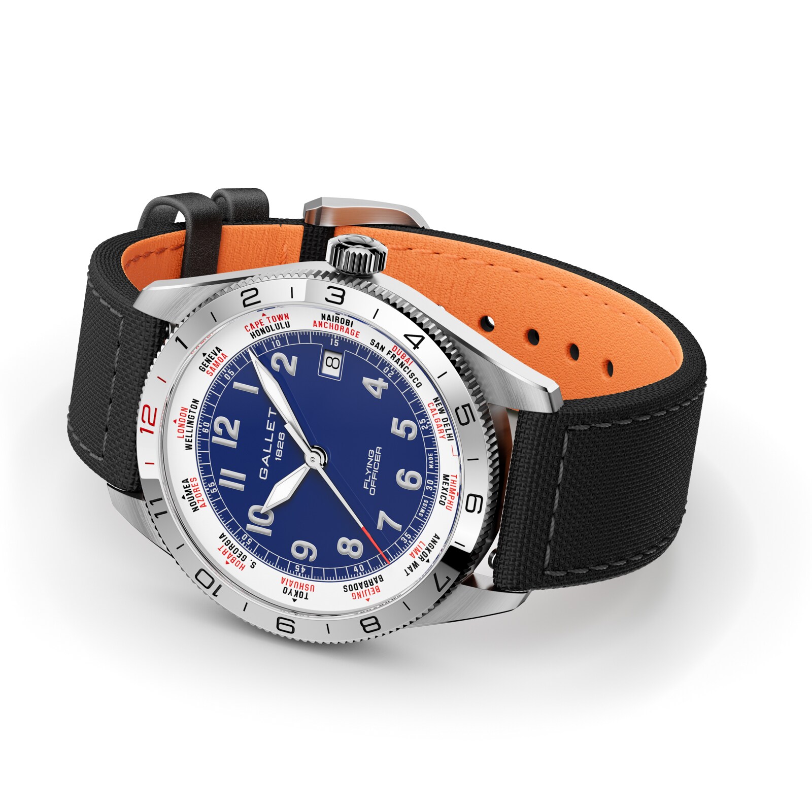 Gallet Flying Officer Chronograph Automatic 40mm Unisex Watch Blue Dial Fabric