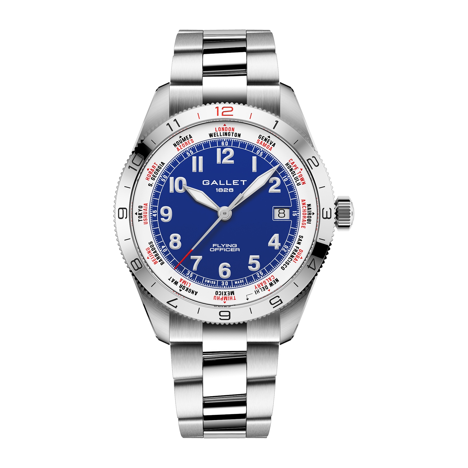 Gallet Flying Officer Chronograph Automatic 40mm Unisex Watch Blue Dial