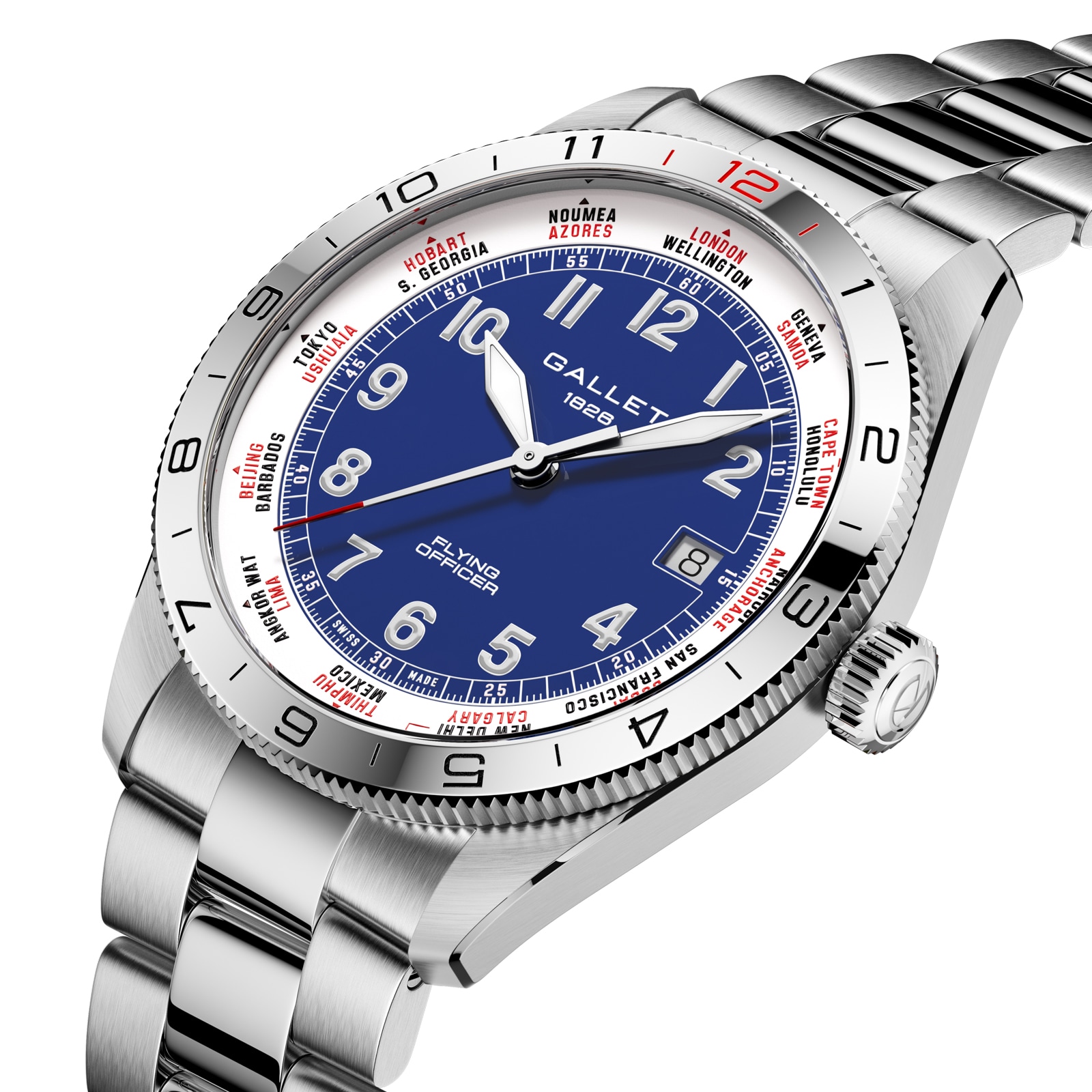Gallet Flying Officer Chronograph Automatic 40mm Unisex Watch Blue Dial