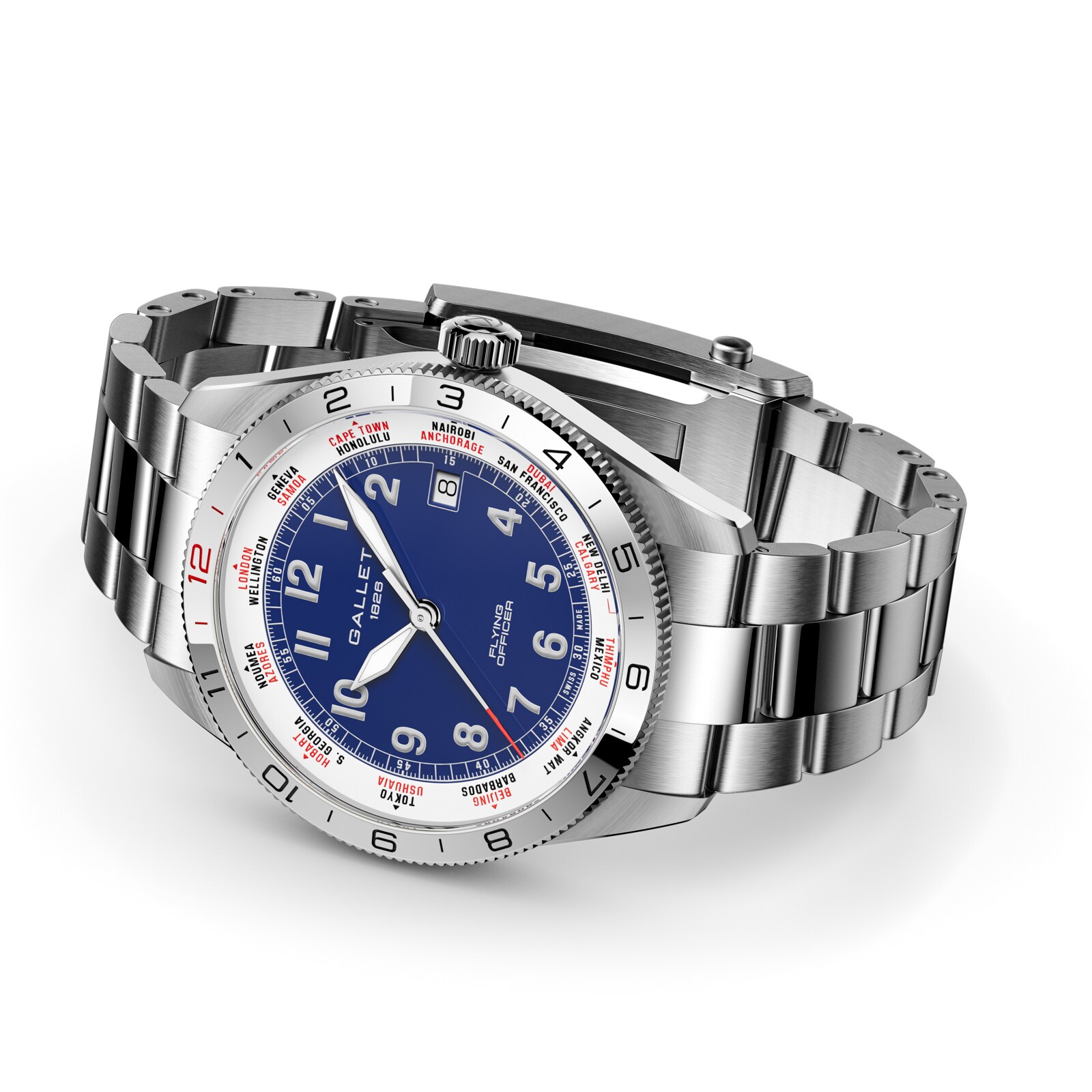 Gallet Flying Officer Chronograph Automatic 40mm Unisex Watch Blue Dial